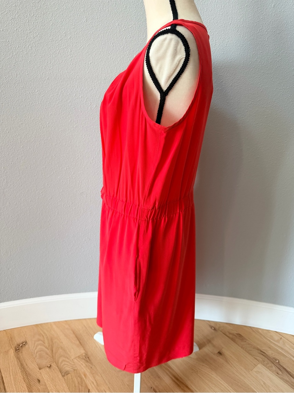 ELIZA J 100% Silk Orangish Red Pleated Zip Sheath Dress 12 | Lux Coral Workwear - Picture 3 of 11